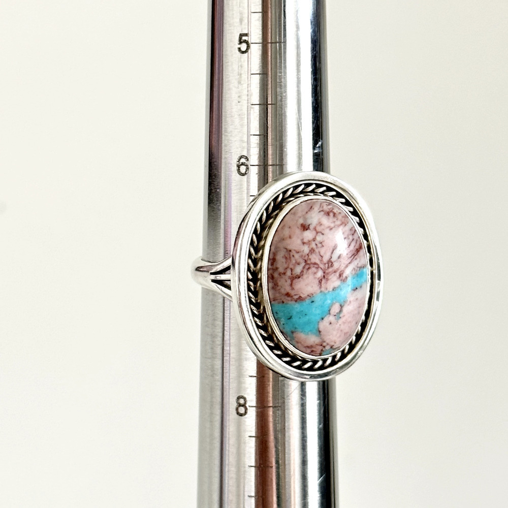 Vintage 925 Sterling Silver Running Bear Large Pink Blue Turquoise Ring Size 7 - Picture 12 of 14